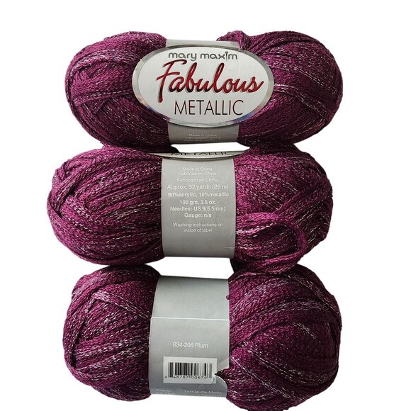 Mary Maxim Fabulous Metallic yarns 3 Plum 834-206 skeins 100 Grams Dye Lot - Picture 4 of 6